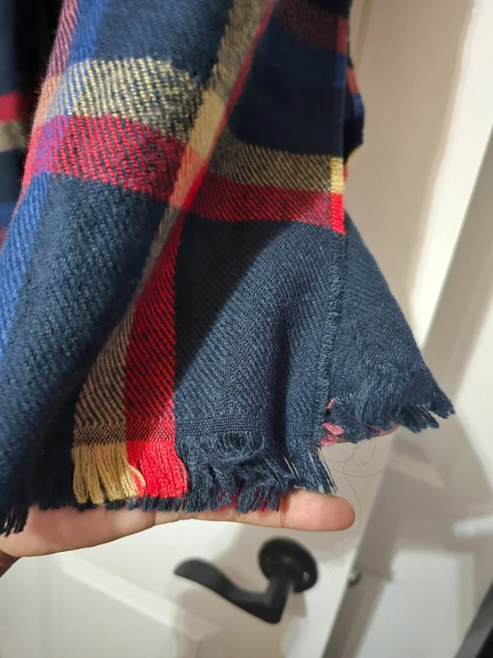 Gap Men's Navy Plaid Scarf with Red and Tan Stripes - One Size